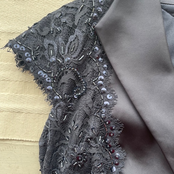 Beautiful Navy Dress with Cap Sleeves and Beaded Lace Bodice - Picture 6 of 12